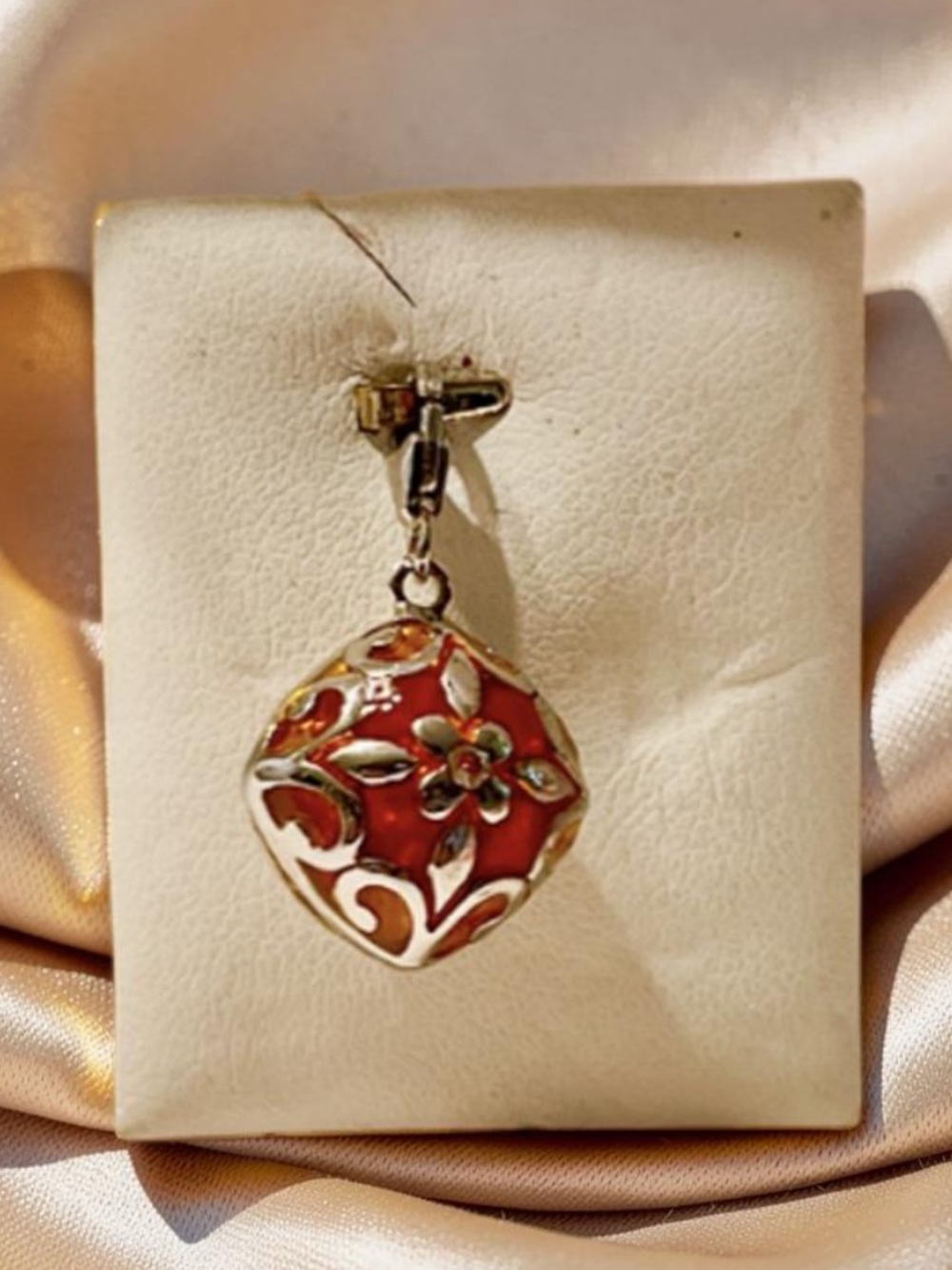 Sterling Silver 925 Floral Enamel with gold and CZ  Pendant / Charm NWT